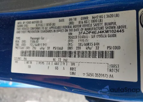 2019 Ford Fiesta Se from USA, damaged, VIN 3FADP4EJ4KM102445